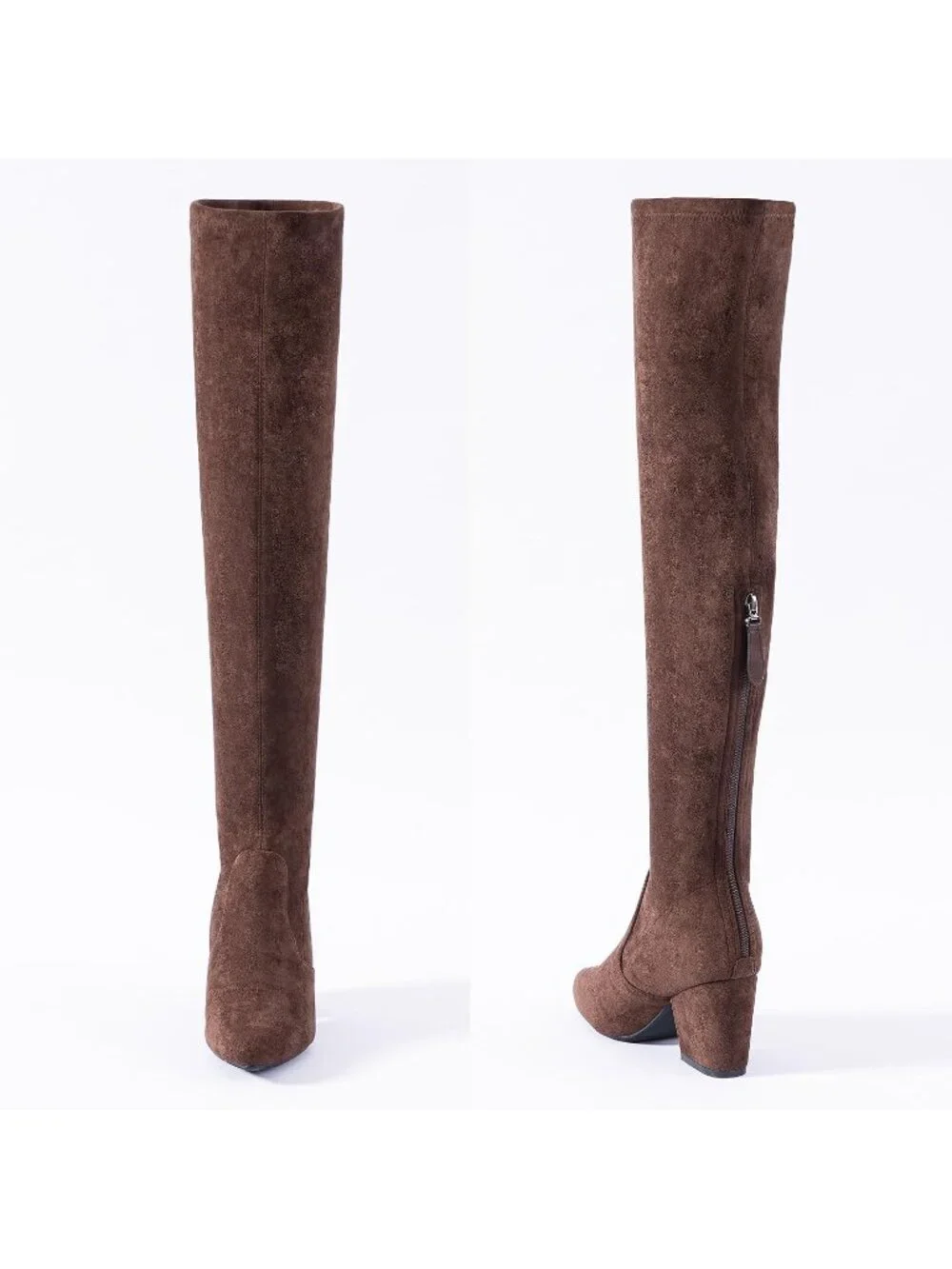 Women's Coffee Suede Pointed Toe Flat Comfort Over the Knee Thigh High Boot